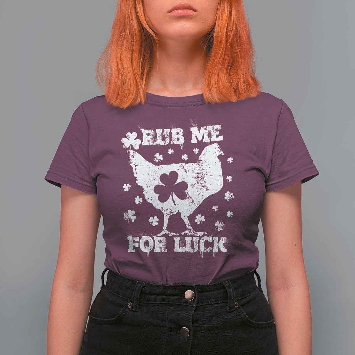 Funny St Patricks Day T Shirt For Women Rub Me For Luck Shamrock Irish Cock Chicken - Wonder Print Shop