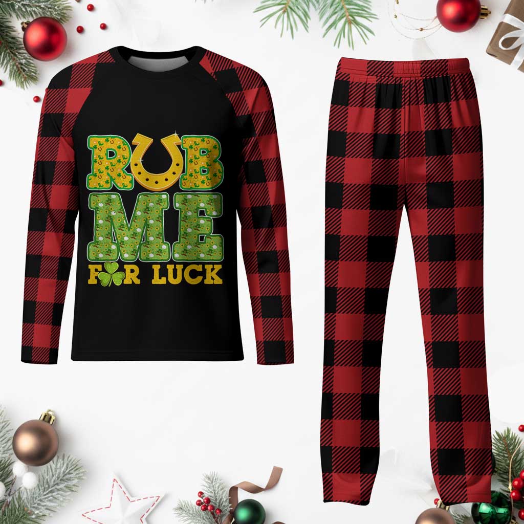 Funny St Patricks Day Plaid Pajama Set Rub Me For Luck Shamrock Adult Humor - Wonder Print Shop