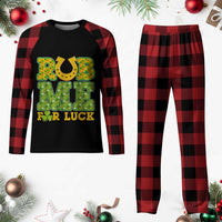 Funny St Patricks Day Plaid Pajama Set Rub Me For Luck Shamrock Adult Humor - Wonder Print Shop