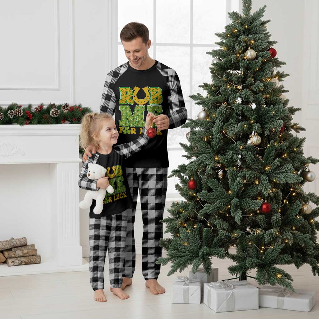 Funny St Patricks Day Plaid Pajama Set Rub Me For Luck Shamrock Adult Humor - Wonder Print Shop