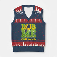 Funny St Patricks Day V-Neck Knit Sweater Vest Rub Me For Luck Shamrock Adult Humor - Wonder Print Shop