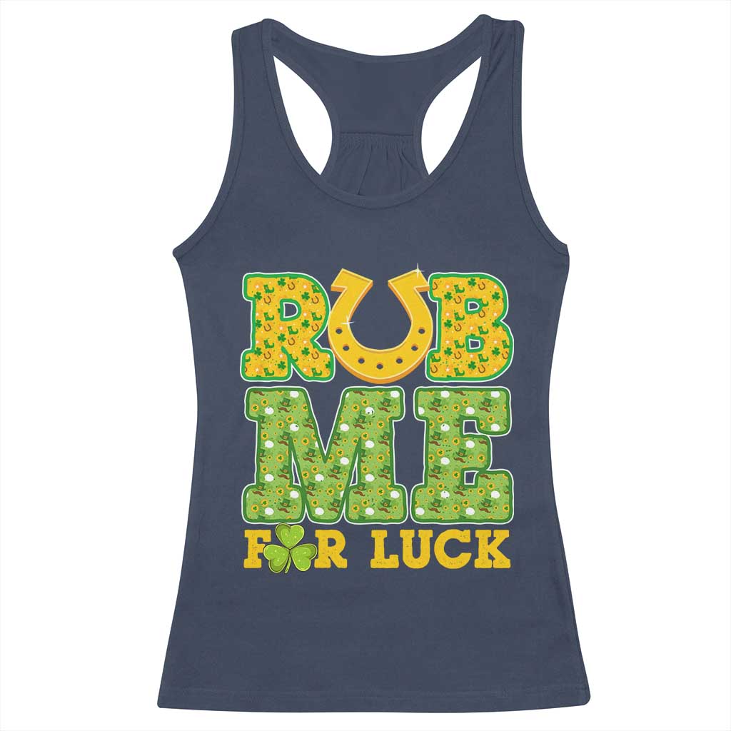Funny St Patricks Day Racerback Tank Top Rub Me For Luck Shamrock Adult Humor
