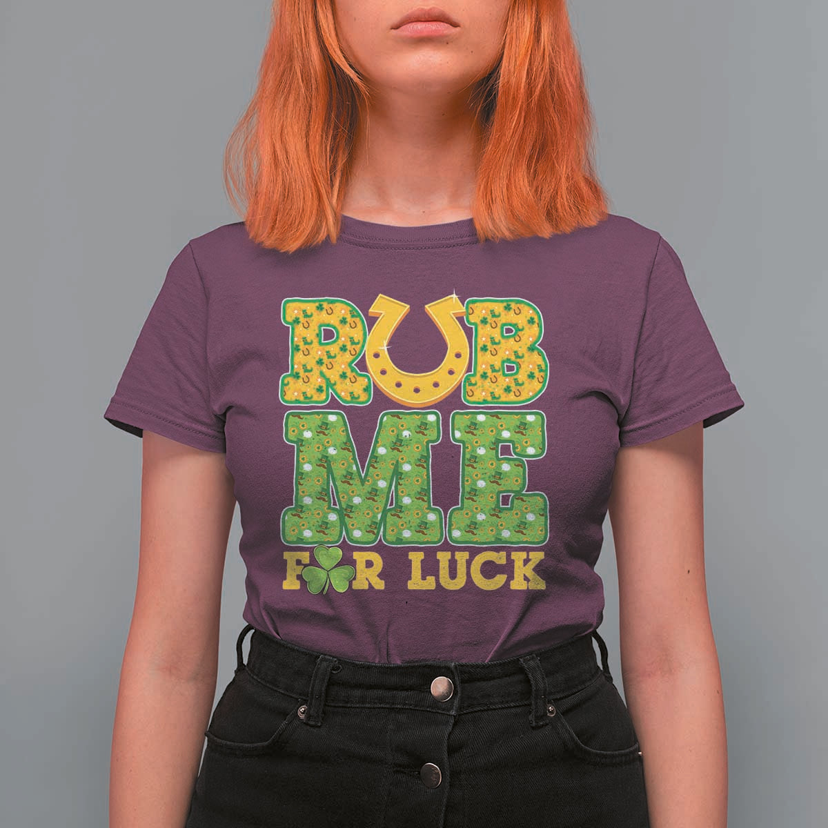 Funny St Patricks Day T Shirt For Women Rub Me For Luck Shamrock Adult Humor - Wonder Print Shop
