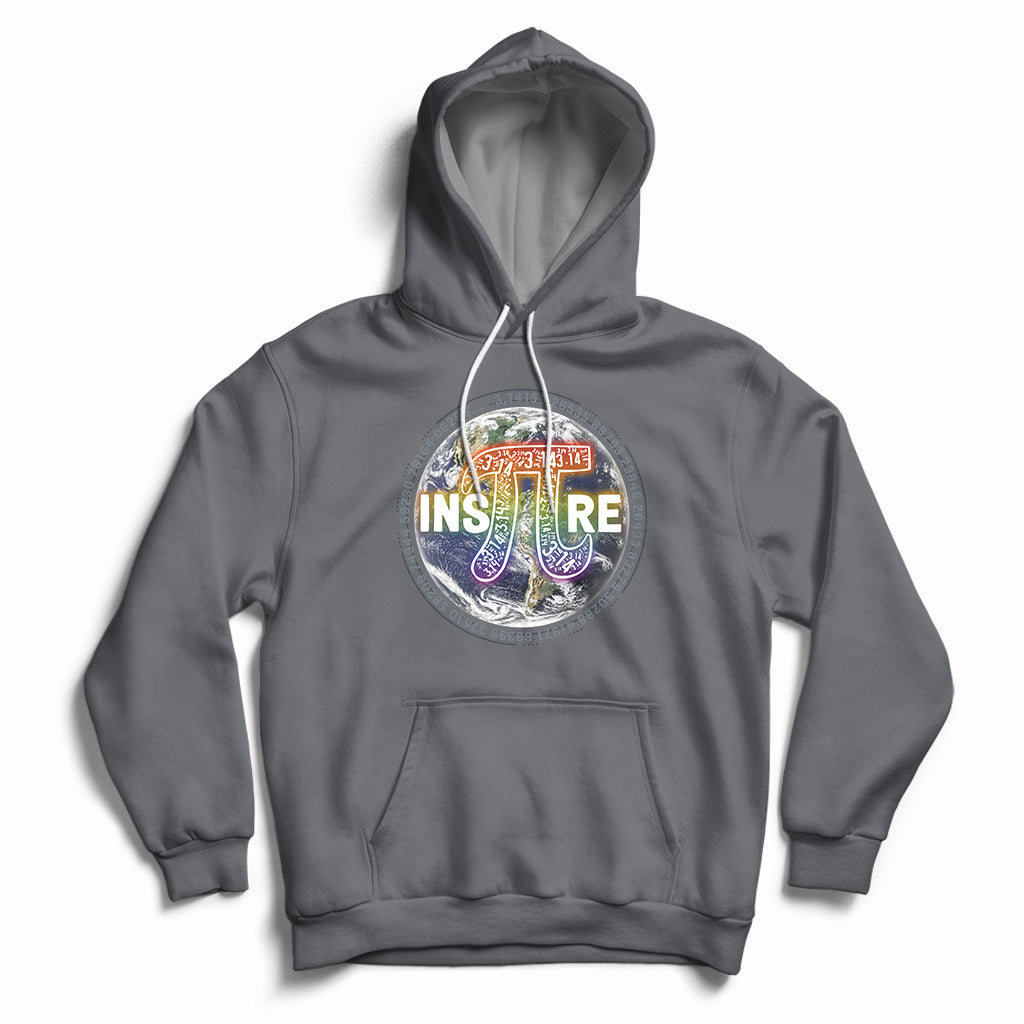 Math teacher hoodie in charcoal with 3.14 Greek symbol and Inspire graphic