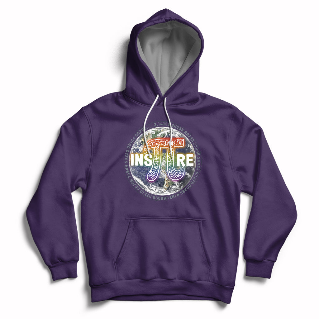 Math teacher hoodie in purple with 3.14 Greek symbol and Inspire graphic