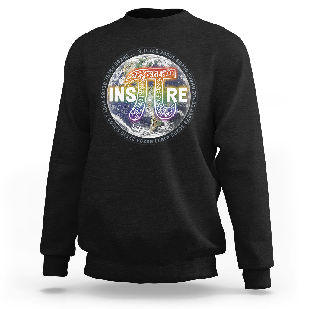 Black crewneck sweatshirt with colorful math symbol graphic on chest