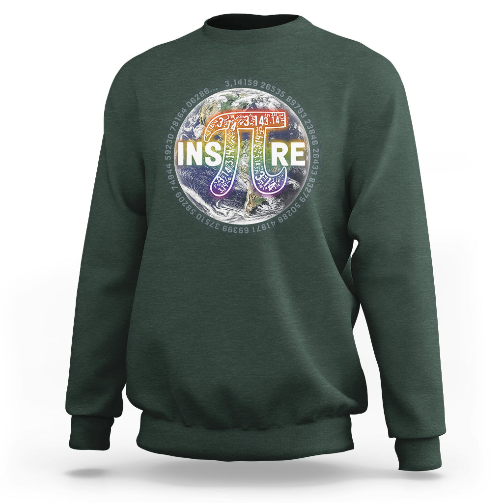 Forest green crewneck sweatshirt with colorful math symbol graphic on chest