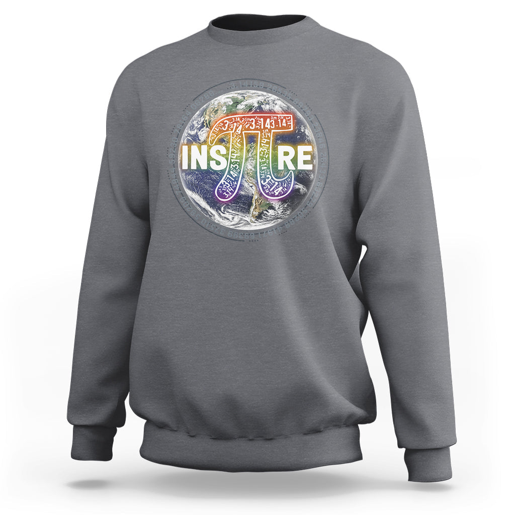 Charcoal gray crewneck sweatshirt with colorful math symbol graphic on chest