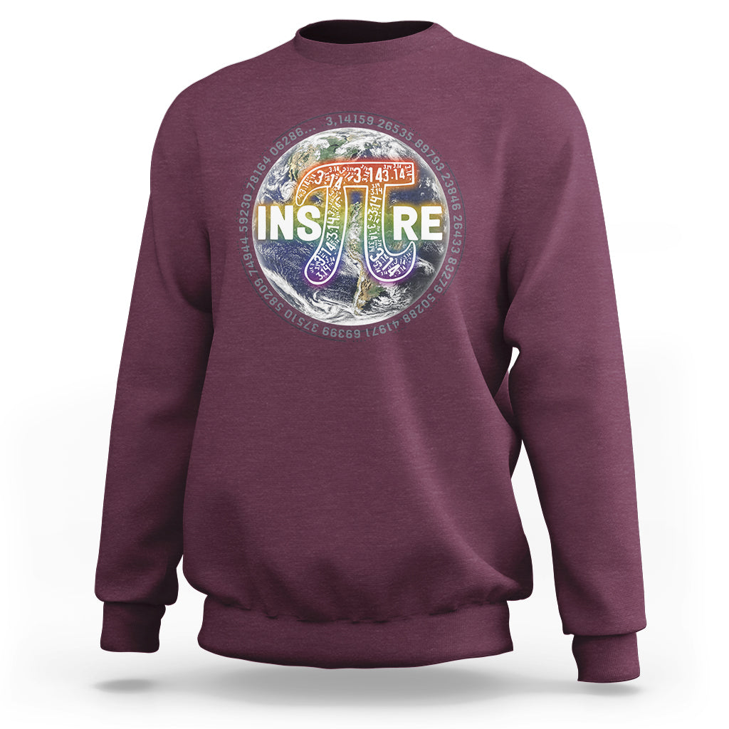 Maroon crewneck sweatshirt with colorful math symbol graphic on chest