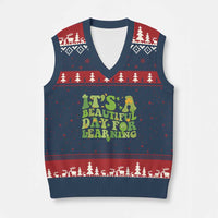 Funny St Patricks Day V-Neck Knit Sweater Vest It's Beautiful Day For Learning Students - Wonder Print Shop