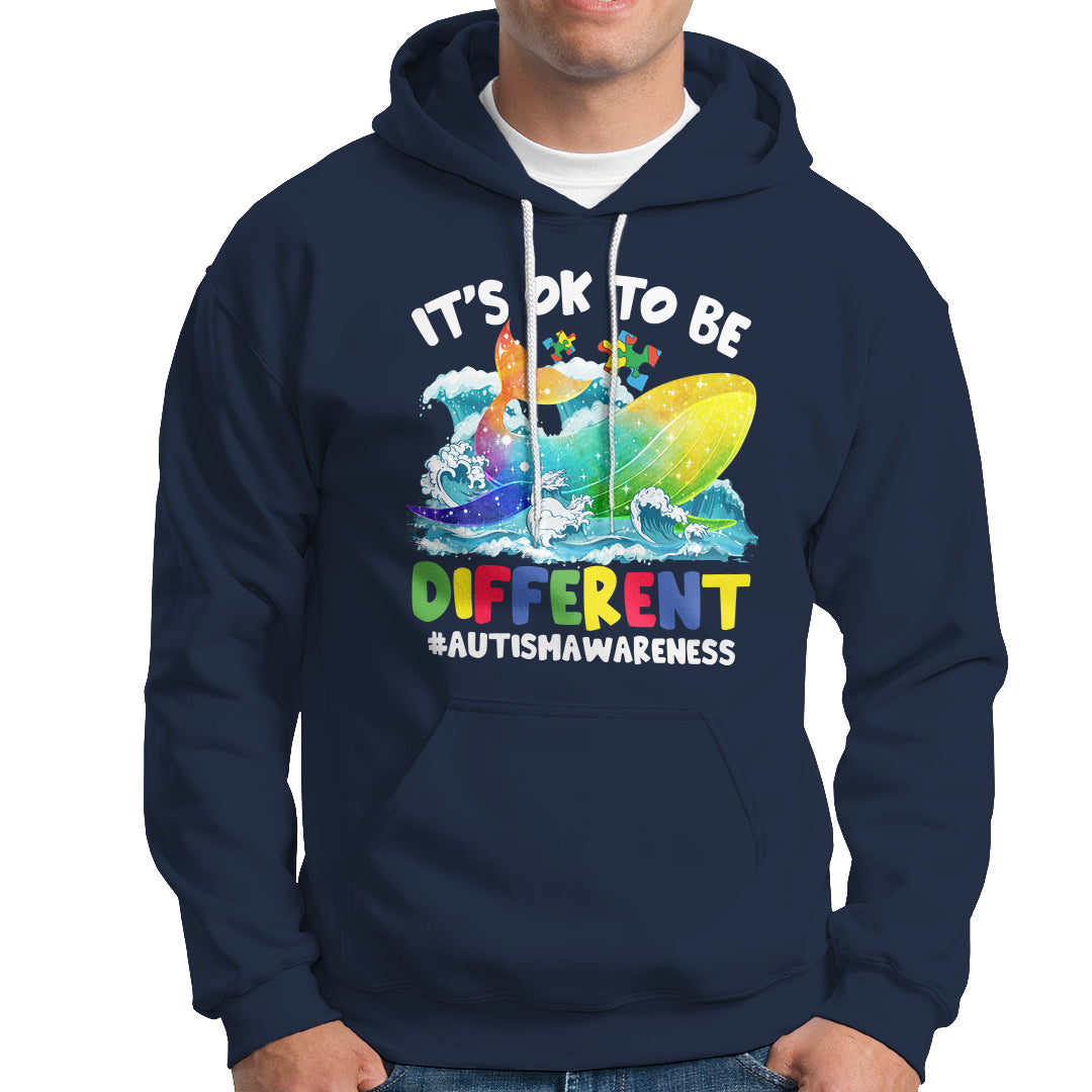 Autism Awareness Hoodie Autism Whale It's Ok To Be Different Support Squad Raise Awareness Mental Health - Wonder Print Shop