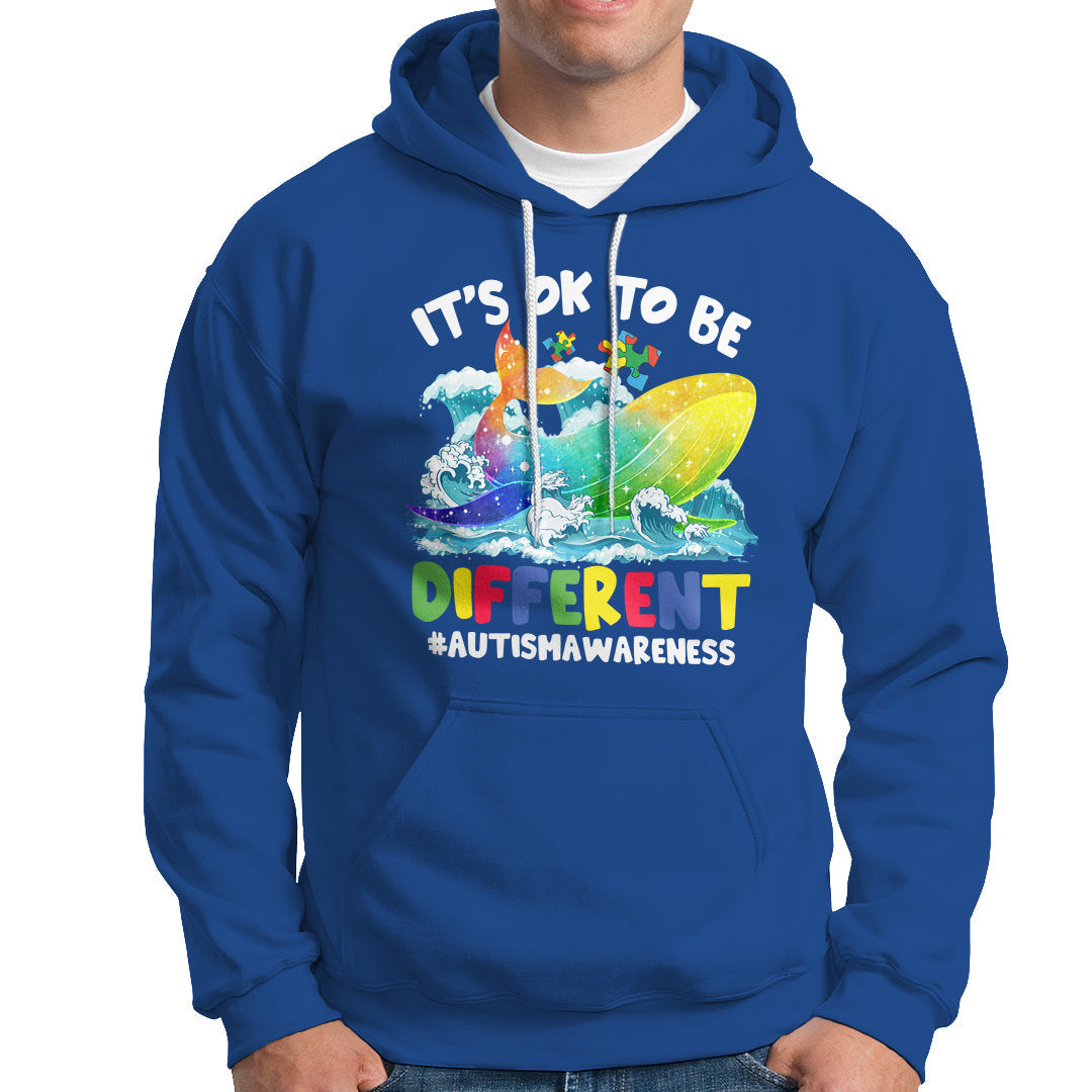 Autism Awareness Hoodie Autism Whale It's Ok To Be Different Support Squad Raise Awareness Mental Health - Wonder Print Shop