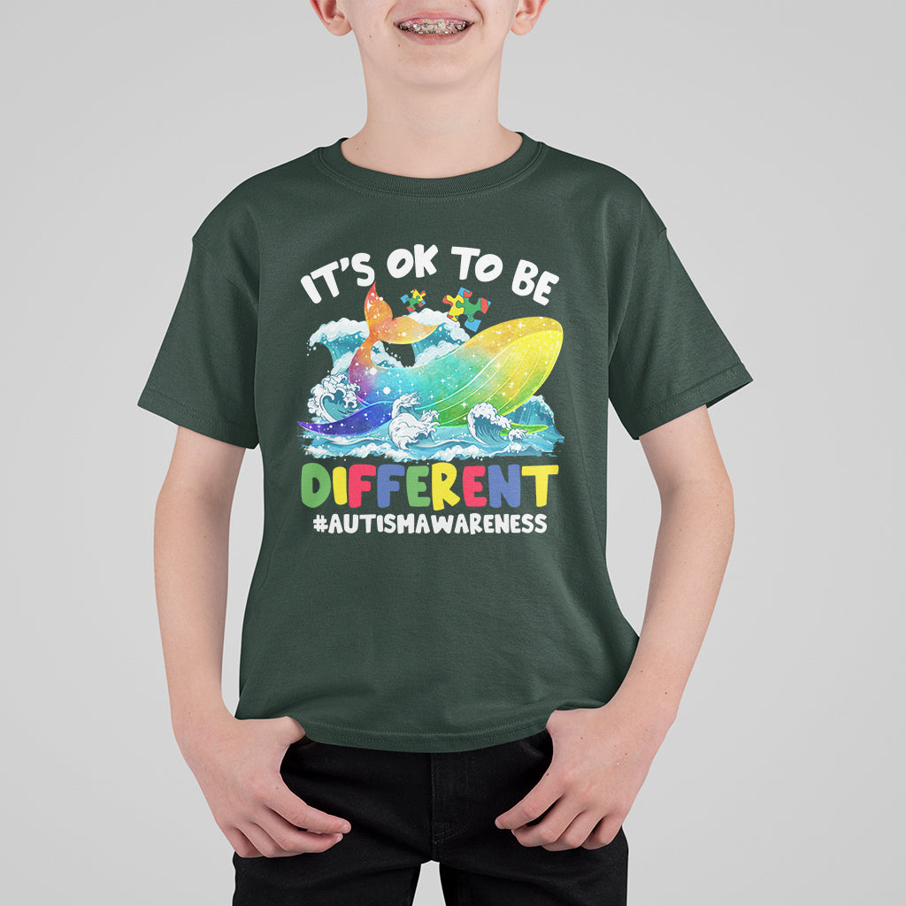 Autism Awareness T Shirt For Kid Autism Whale It's Ok To Be Different Support Squad Raise Awareness Mental Health - Wonder Print Shop