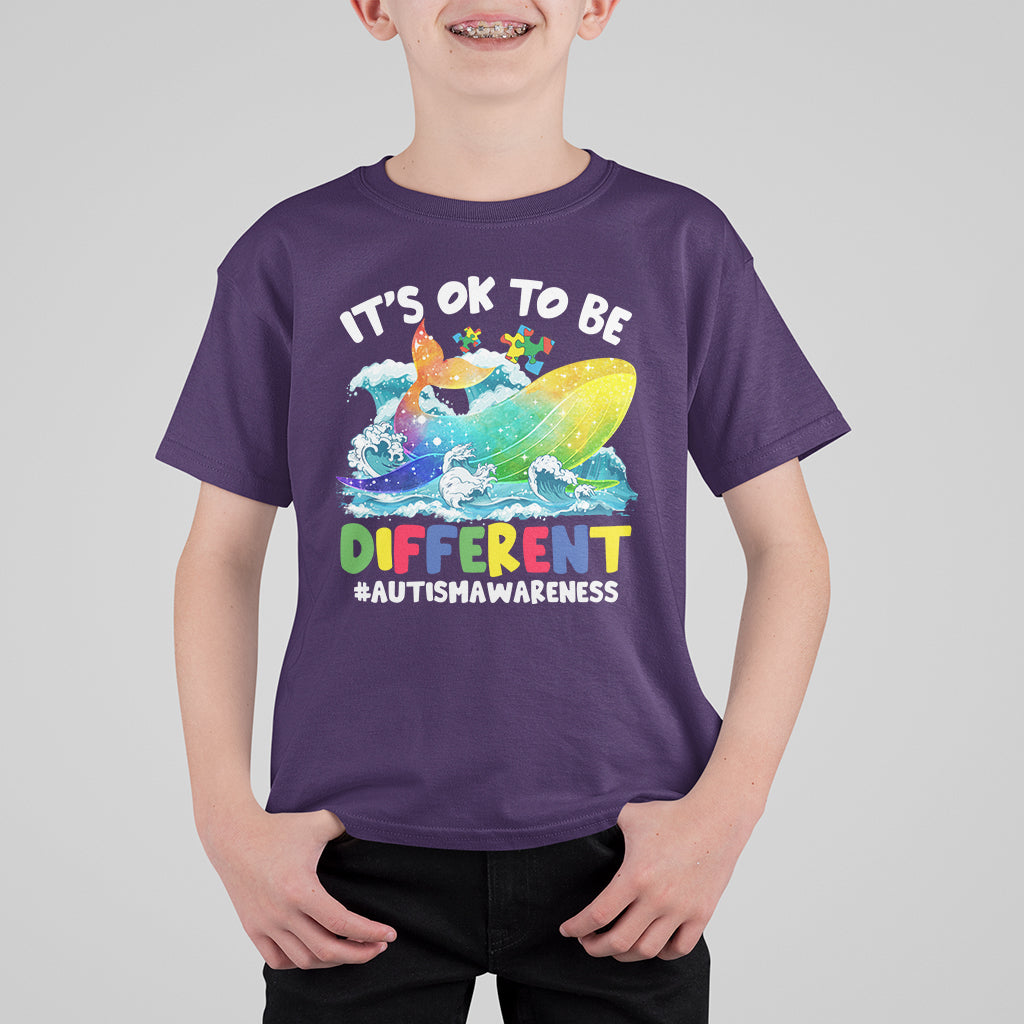 Autism Awareness T Shirt For Kid Autism Whale It's Ok To Be Different Support Squad Raise Awareness Mental Health - Wonder Print Shop