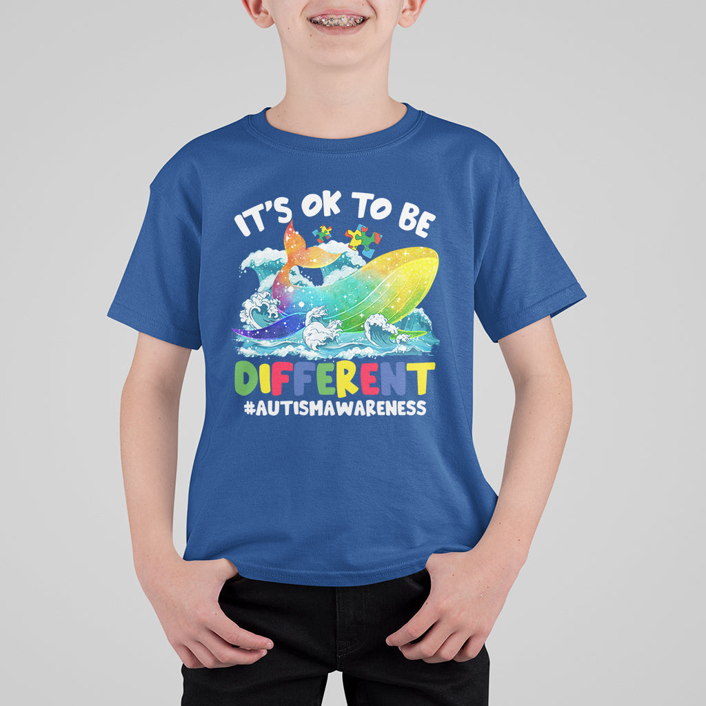 Autism Awareness T Shirt For Kid Autism Whale It's Ok To Be Different Support Squad Raise Awareness Mental Health - Wonder Print Shop
