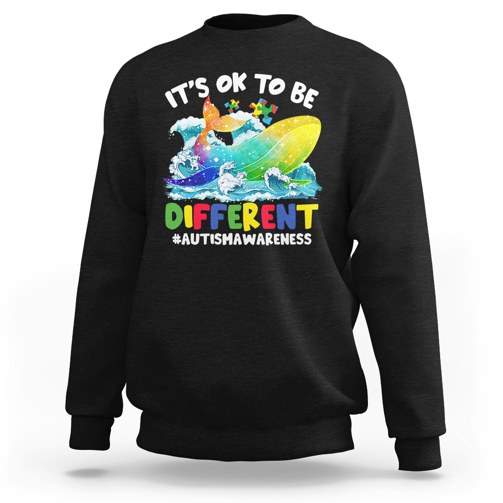 Autism Awareness Sweatshirt Autism Whale It's Ok To Be Different Support Squad Raise Awareness Mental Health - Wonder Print Shop