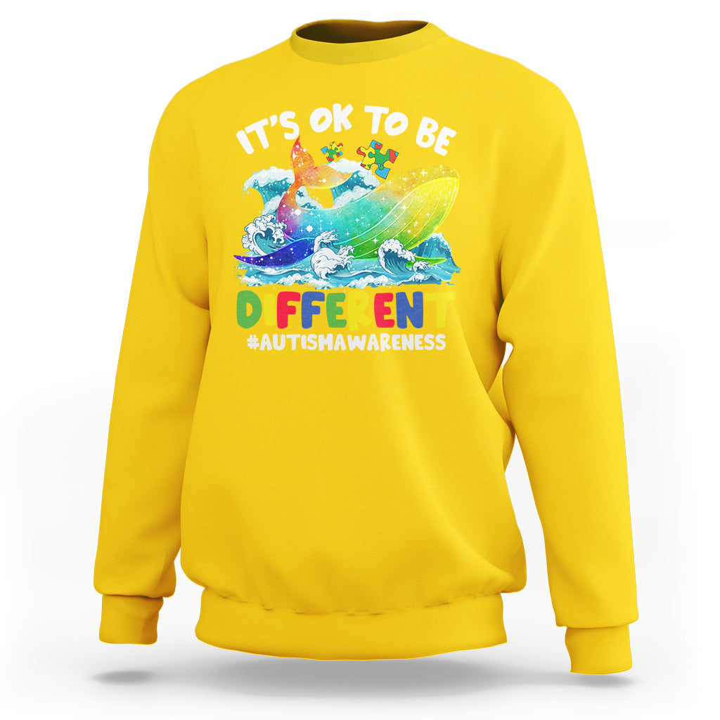 Autism Awareness Sweatshirt Autism Whale It's Ok To Be Different Support Squad Raise Awareness Mental Health - Wonder Print Shop
