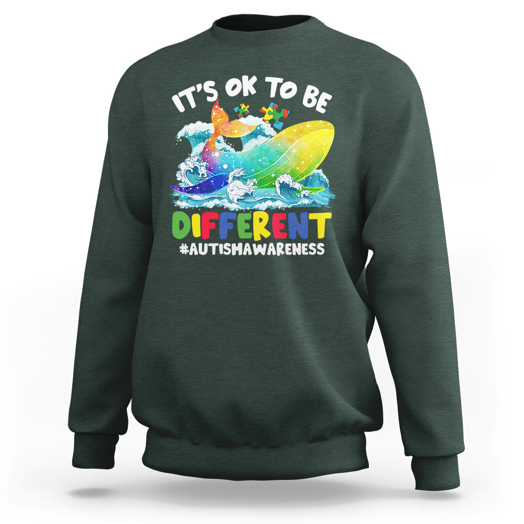 Autism Awareness Sweatshirt Autism Whale It's Ok To Be Different Support Squad Raise Awareness Mental Health - Wonder Print Shop