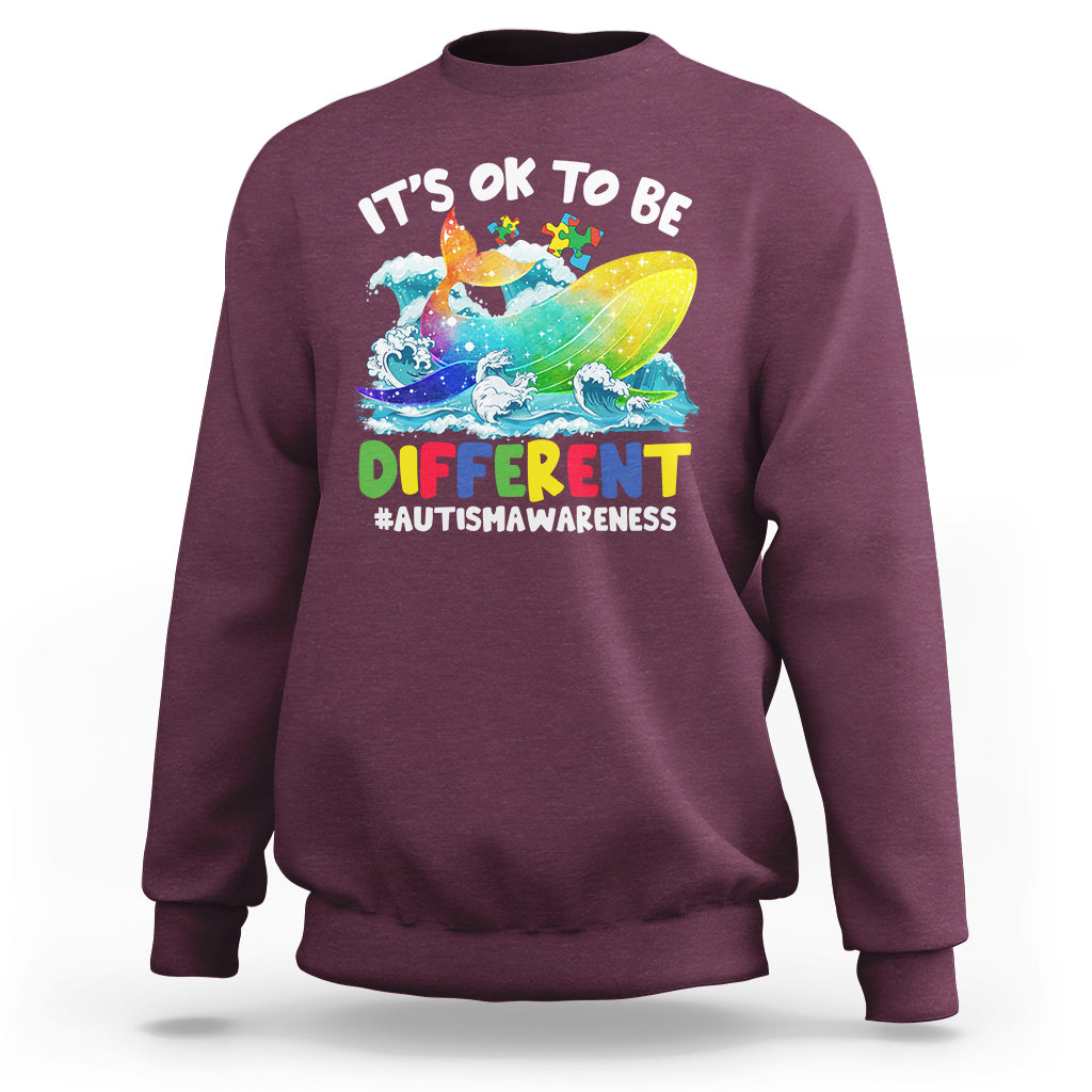 Autism Awareness Sweatshirt Autism Whale It's Ok To Be Different Support Squad Raise Awareness Mental Health - Wonder Print Shop