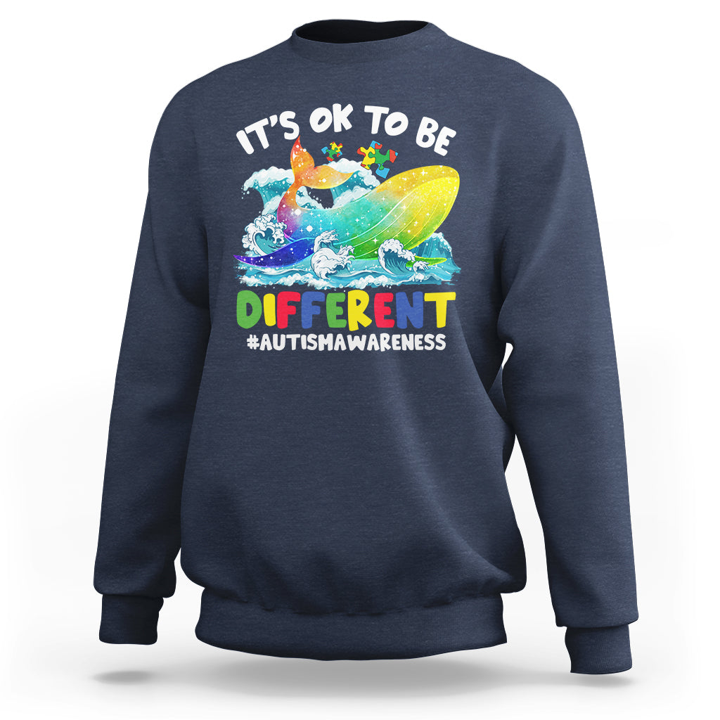 Autism Awareness Sweatshirt Autism Whale It's Ok To Be Different Support Squad Raise Awareness Mental Health - Wonder Print Shop