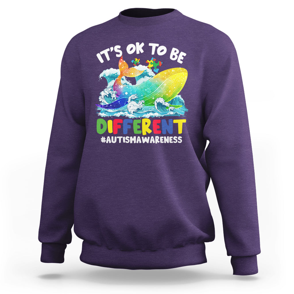 Autism Awareness Sweatshirt Autism Whale It's Ok To Be Different Support Squad Raise Awareness Mental Health - Wonder Print Shop