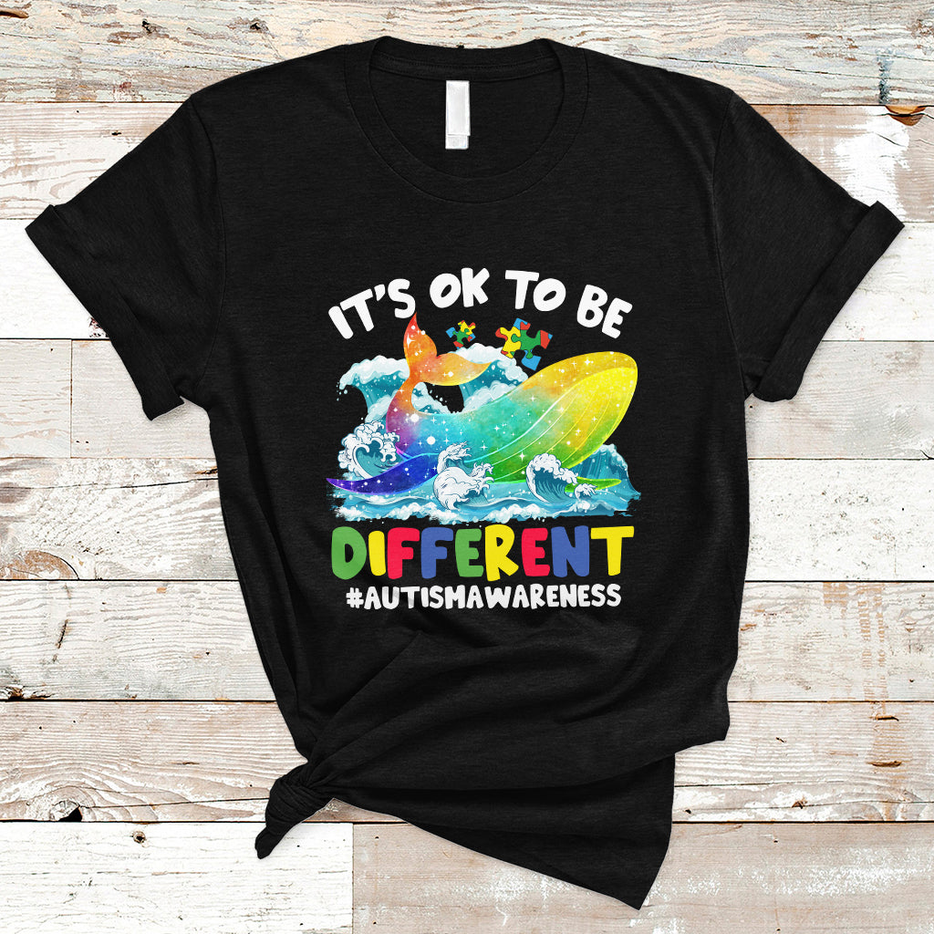 Autism Awareness T Shirt Autism Whale It's Ok To Be Different Support Squad Raise Awareness Mental Health - Wonder Print Shop