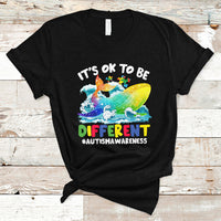Autism Awareness T Shirt Autism Whale It's Ok To Be Different Support Squad Raise Awareness Mental Health - Wonder Print Shop