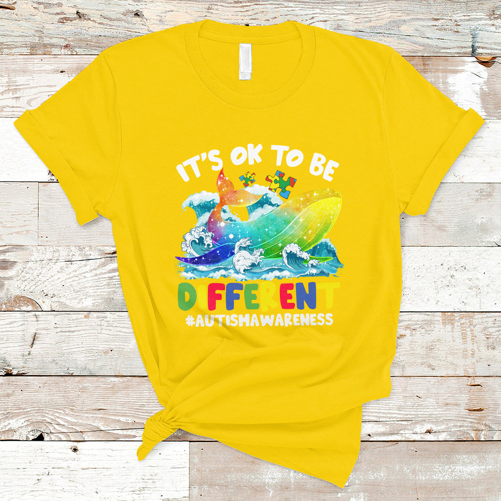 Autism Awareness T Shirt Autism Whale It's Ok To Be Different Support Squad Raise Awareness Mental Health - Wonder Print Shop