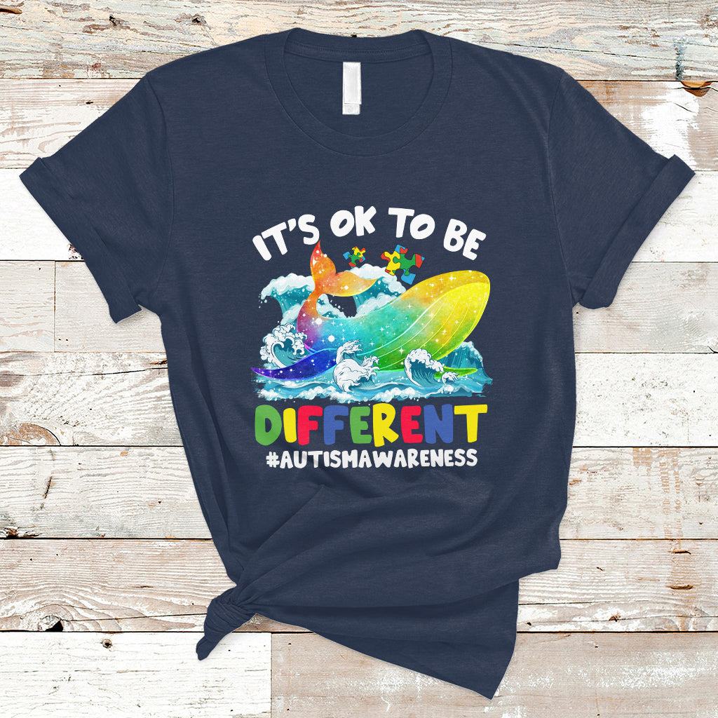 Autism Awareness T Shirt Autism Whale It's Ok To Be Different Support Squad Raise Awareness Mental Health - Wonder Print Shop