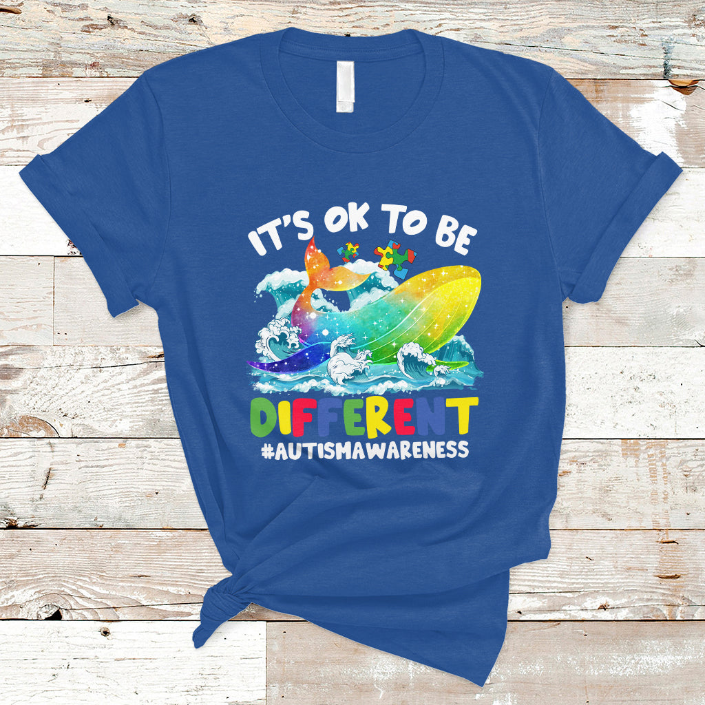 Autism Awareness T Shirt Autism Whale It's Ok To Be Different Support Squad Raise Awareness Mental Health - Wonder Print Shop