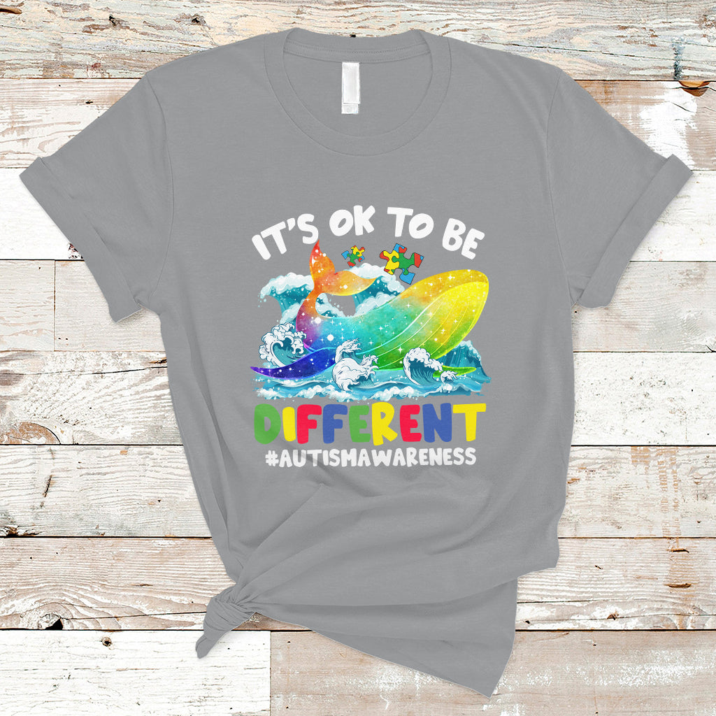 Autism Awareness T Shirt Autism Whale It's Ok To Be Different Support Squad Raise Awareness Mental Health - Wonder Print Shop