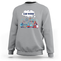 Sport gray lab-themed sweatshirt with 'LAB WEEK' science beaker graphic