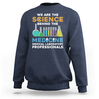 Navy medical lab tech sweatshirt with colorful science and medicine graphic