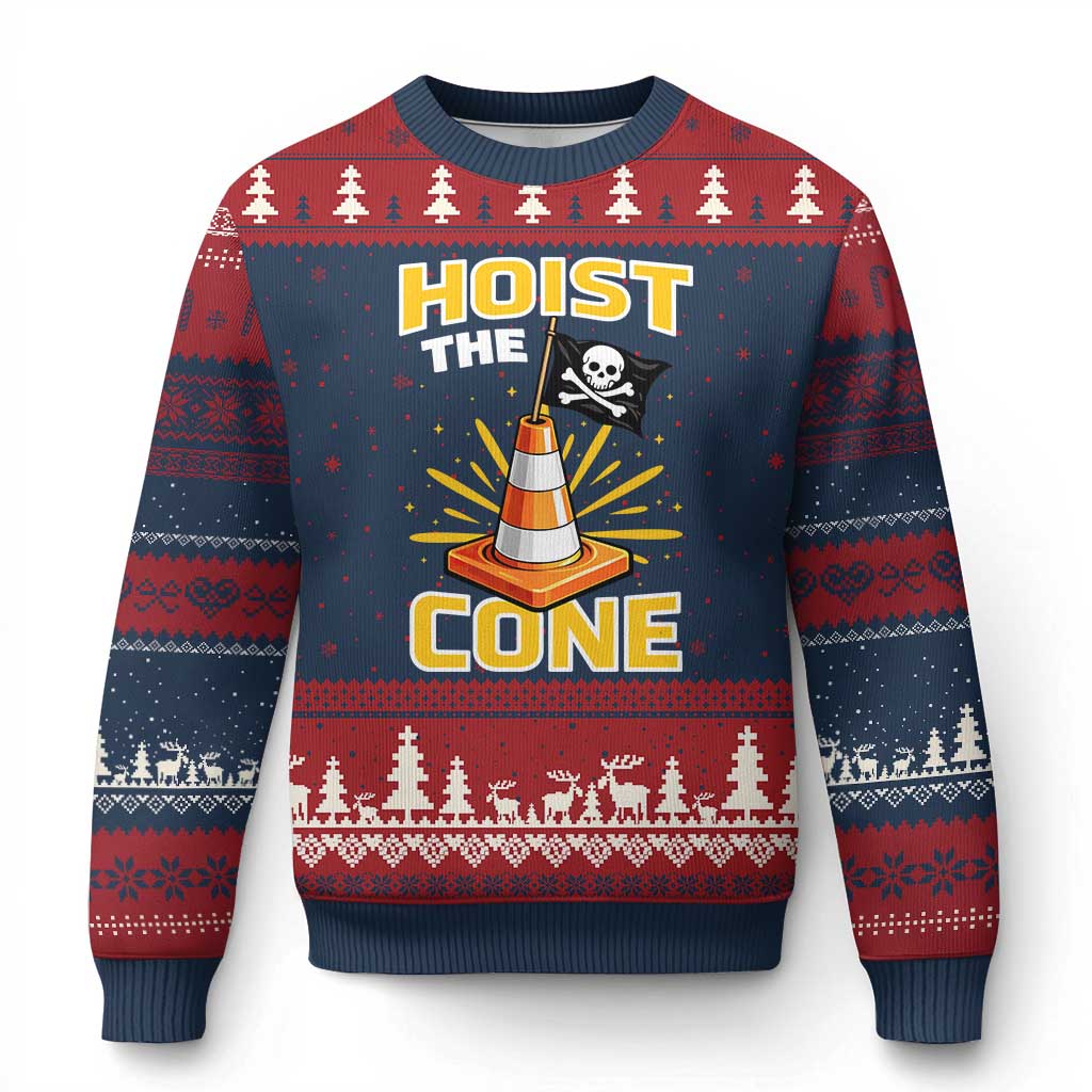 Hoist The Cone Jolly Roger Victory Ugly Christmas Sweater Pirate Skull Baseball Sports Fan IYKYK Meme