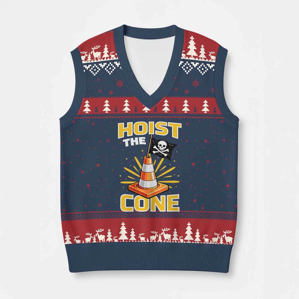 Hoist The Cone Jolly Roger Victory V-Neck Knit Sweater Vest Pirate Skull Baseball Sports Fan IYKYK Meme