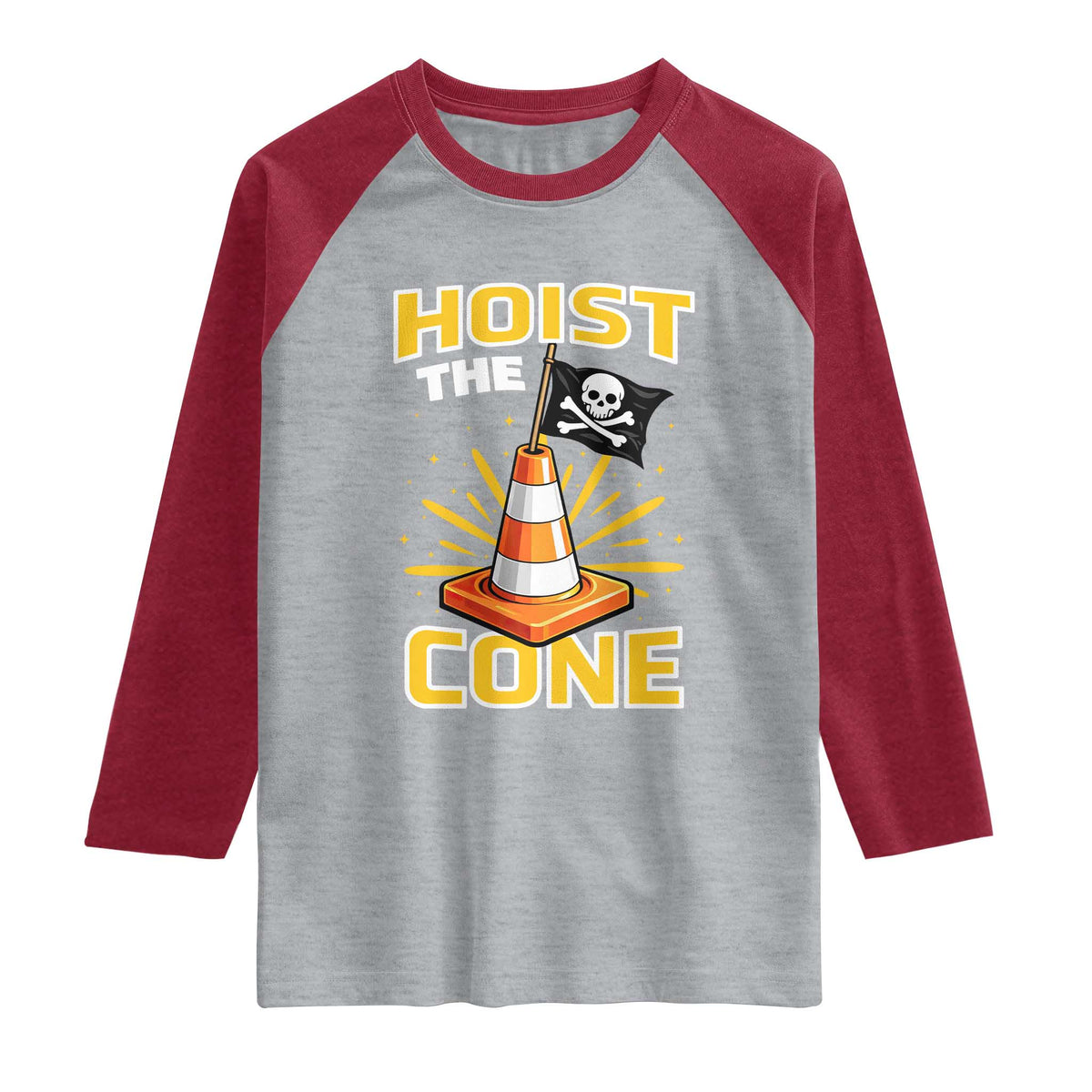 Hoist The Cone Jolly Roger Victory Raglan Shirt Pirate Skull Baseball Sports Fan IYKYK Meme