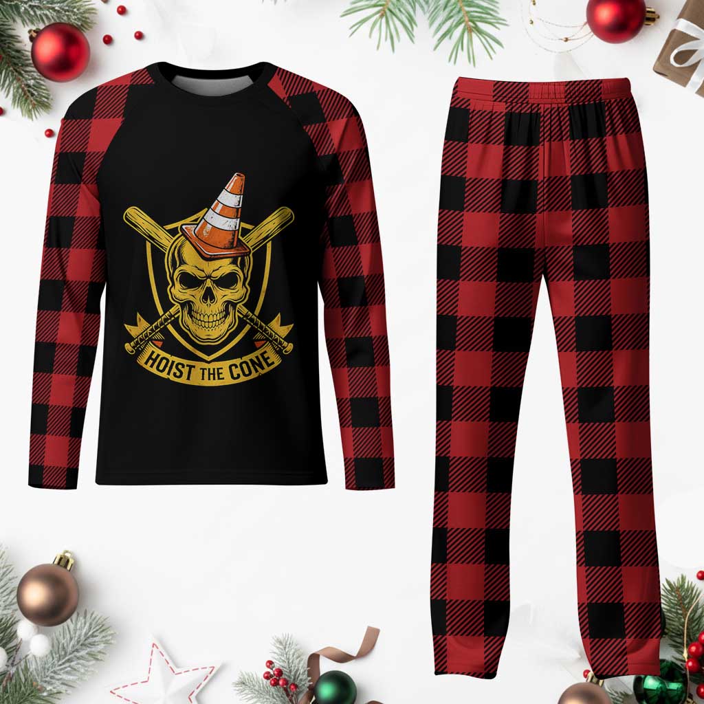 Funny Hoist The Cone Skull Plaid Pajama Set IYKYK Meme Gritty Victory Celebration Sports Fan