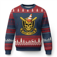 Funny Hoist The Cone Skull Ugly Christmas Sweater IYKYK Meme Gritty Victory Celebration Sports Fan