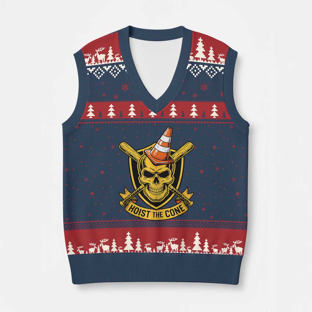 Funny Hoist The Cone Skull V-Neck Knit Sweater Vest IYKYK Meme Gritty Victory Celebration Sports Fan