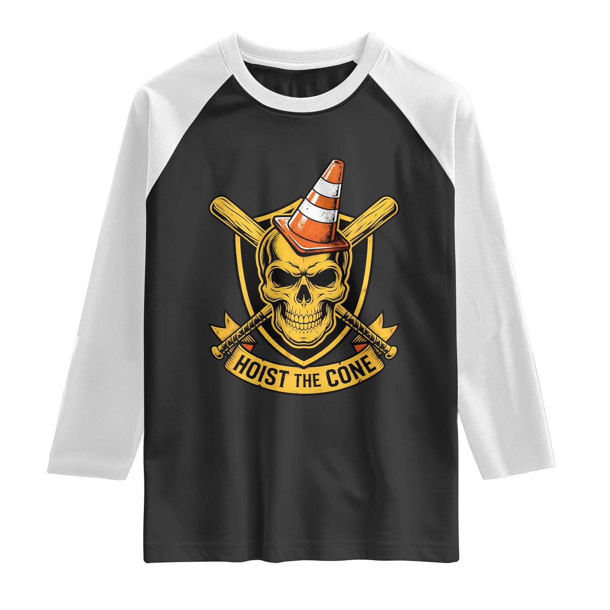 Funny Hoist The Cone Skull Raglan Shirt IYKYK Meme Gritty Victory Celebration Sports Fan