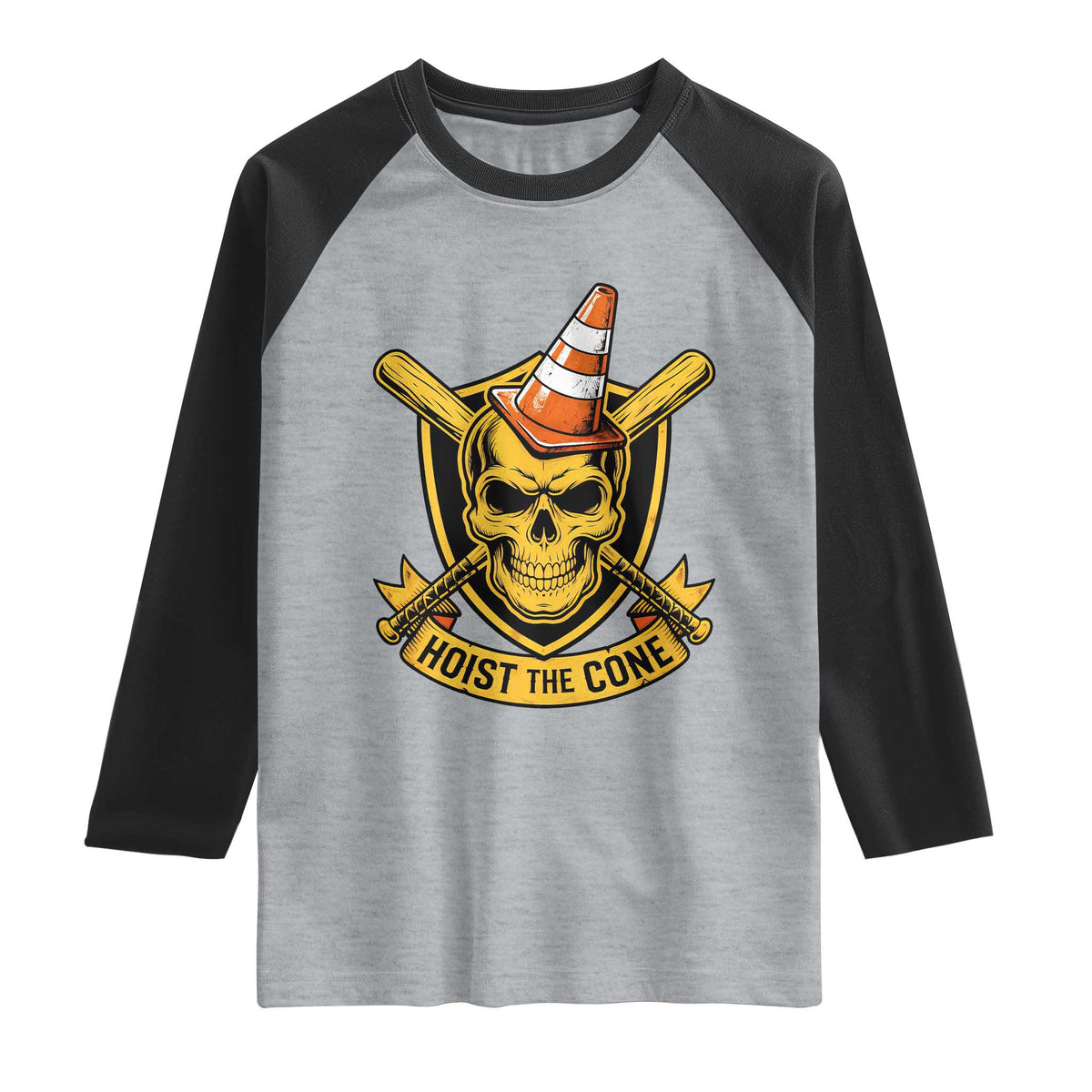 Funny Hoist The Cone Skull Raglan Shirt IYKYK Meme Gritty Victory Celebration Sports Fan