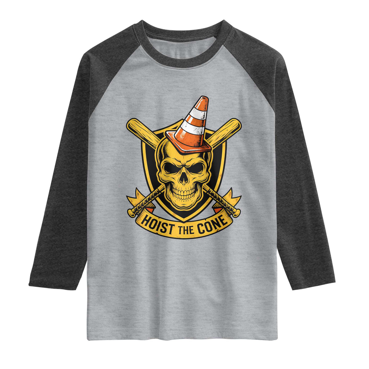 Funny Hoist The Cone Skull Raglan Shirt IYKYK Meme Gritty Victory Celebration Sports Fan
