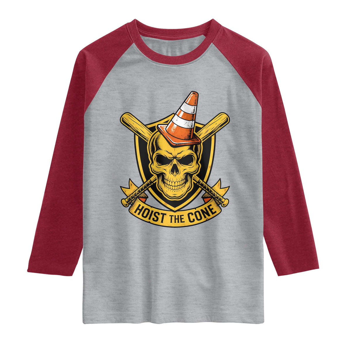 Funny Hoist The Cone Skull Raglan Shirt IYKYK Meme Gritty Victory Celebration Sports Fan