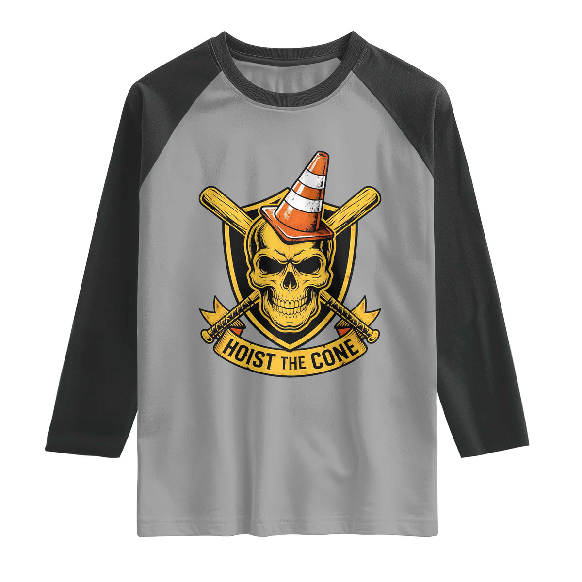 Funny Hoist The Cone Skull Raglan Shirt IYKYK Meme Gritty Victory Celebration Sports Fan