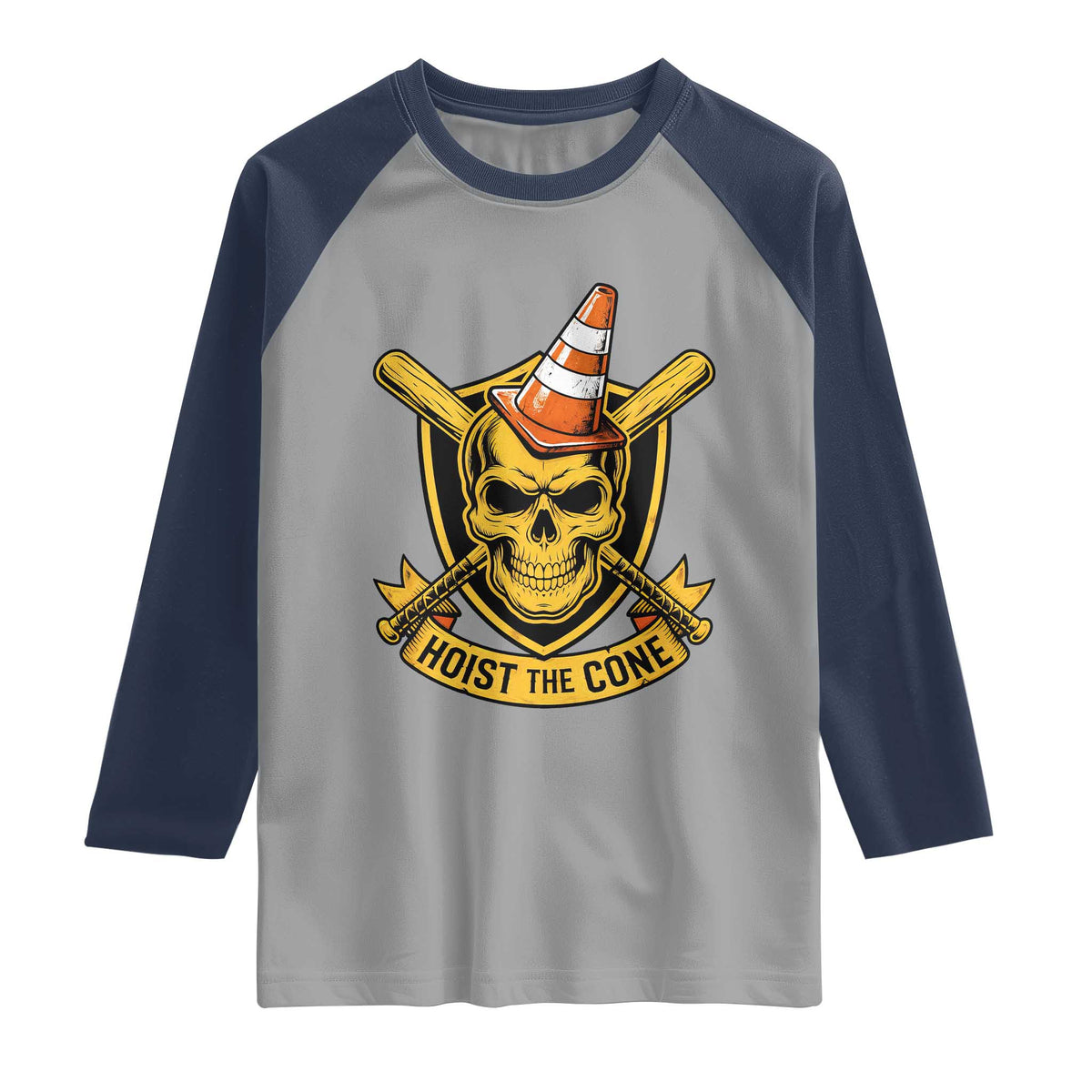 Funny Hoist The Cone Skull Raglan Shirt IYKYK Meme Gritty Victory Celebration Sports Fan