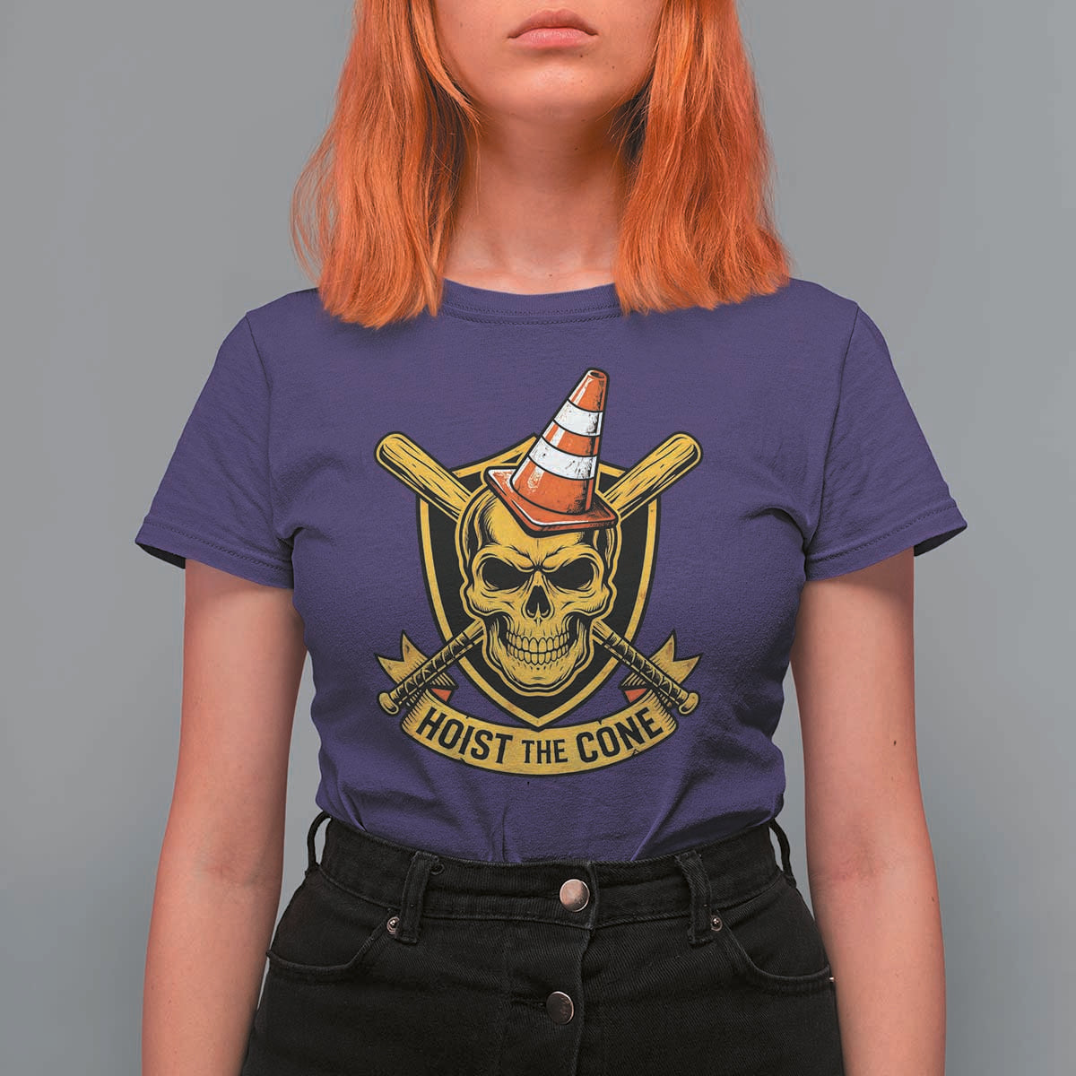 Funny Hoist The Cone Skull T Shirt For Women IYKYK Meme Gritty Victory Celebration Sports Fan