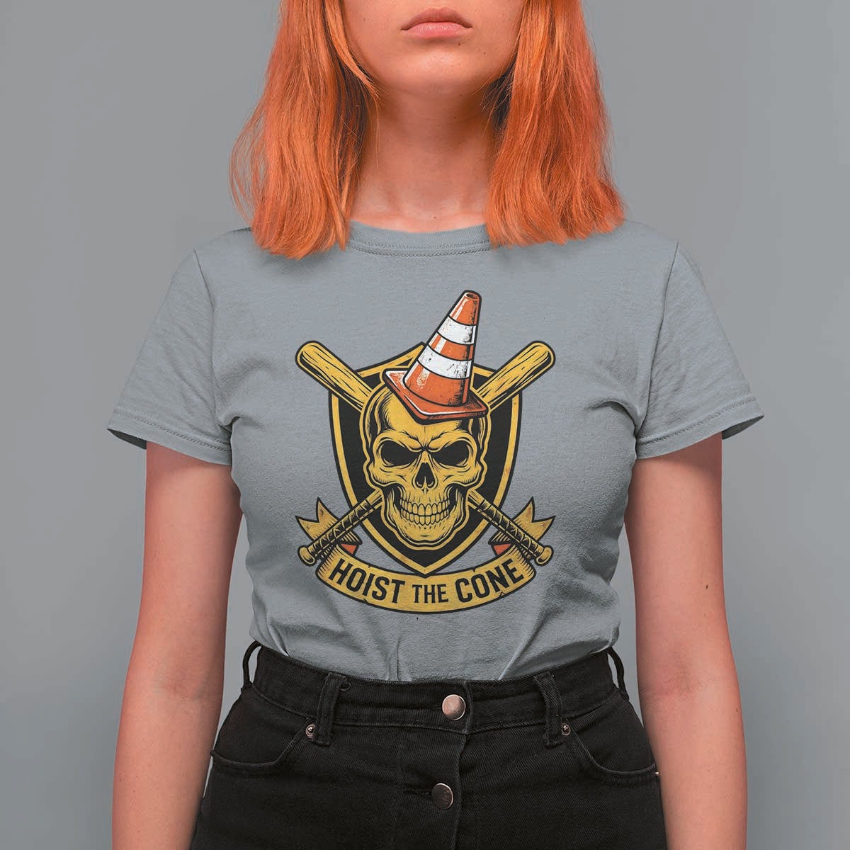 Funny Hoist The Cone Skull T Shirt For Women IYKYK Meme Gritty Victory Celebration Sports Fan