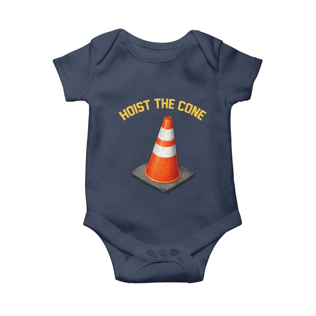 Vintage Hoist The Cone Victory Graphic Baby Onesie Funny Baseball Fan Pride Celebration IYKYK Meme