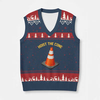 Vintage Hoist The Cone Victory Graphic V-Neck Knit Sweater Vest Funny Baseball Fan Pride Celebration IYKYK Meme