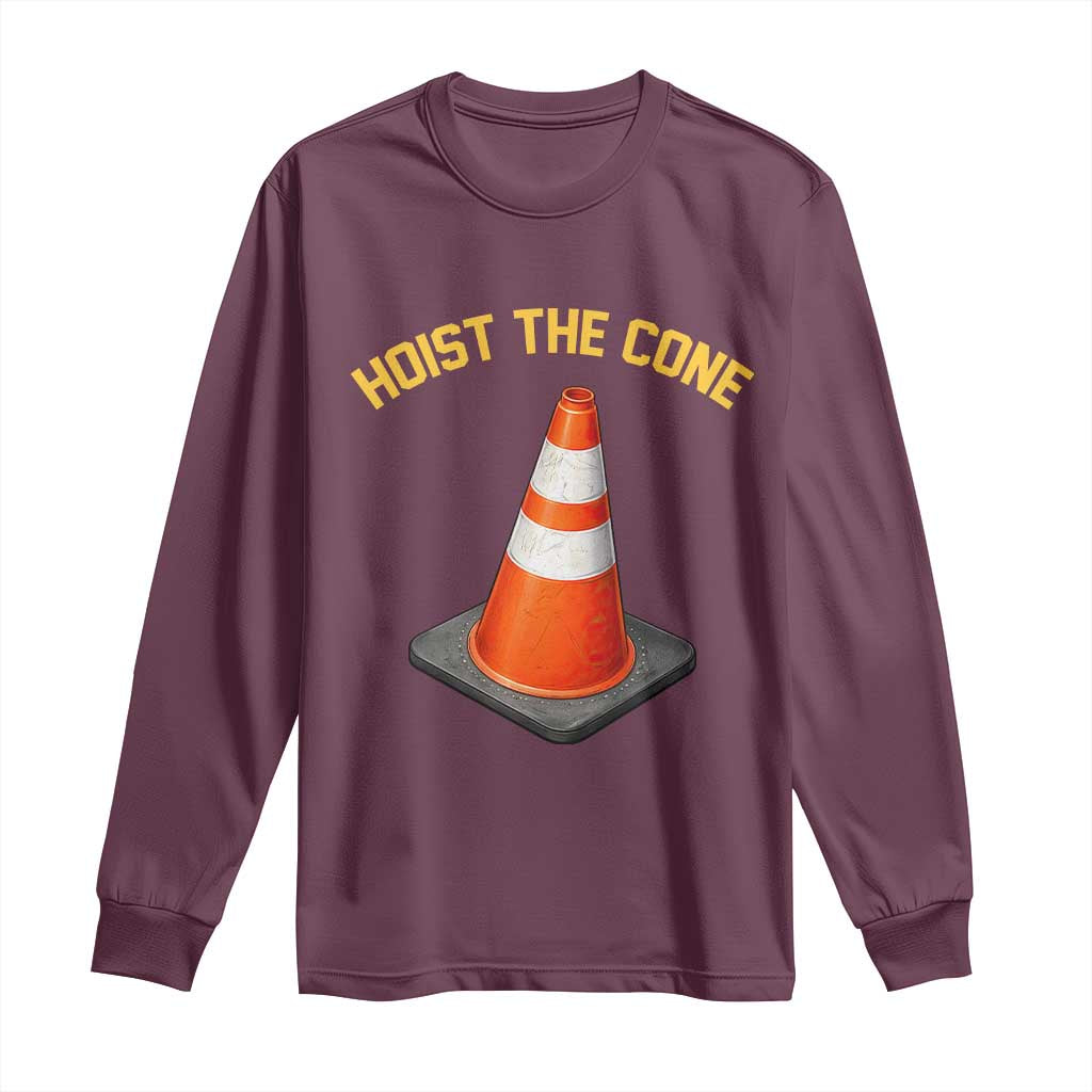 Vintage Hoist The Cone Victory Graphic Long Sleeve Shirt Funny Baseball Fan Pride Celebration IYKYK Meme